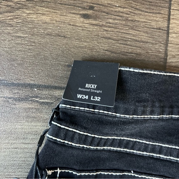 True Religion Men's Ricky Rope Stitch Flap Jeans Washed Black/Green Size 34x32 - Picture 3 of 10